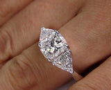 4Ct Cushion Cut Diamond Engagement Ring 14K White Gold Finish Trillion Accents