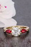 2Ct Round Cut Diamond Trilogy Engagement Ring 14K Yellow Gold Over Ruby Accents