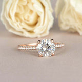 1.5ct Round Cut Diamond Engagement Ring Accents Solitaire 14k Rose Gold Finish