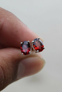 1ct Stud Earrings Oval Cut Red Garnet Solitaire Design 14k White Gold Finish