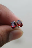 1ct Stud Earrings Oval Cut Red Garnet Solitaire Design 14k White Gold Finish