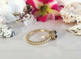 1ct Round Cut Blue Sapphire Beaded Ball Shank Solitaire Ring 14k YellowGold Over