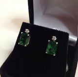 2.2ct Green Emerald Diamond Elegant Women Drop Earrings 14k White Gold Finish