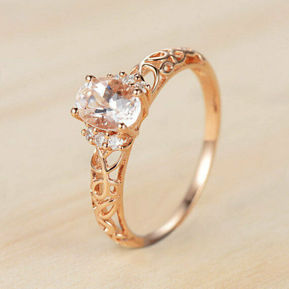 2Ct Oval Cut Peach Morganite Filigree Engagement Ring 14K Rose Gold Finish