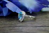 2ct Pear Blue Topaz Engagement Ring Diamond Halo Solitaire 14k White Gold Finish