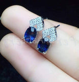 2ct Oval Cut Simulated Blue Sapphire Geometric Stud Earring 14k WhiteGold Plated