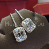 3ct Emerald Cut Simulated Diamond Halo Dangle Earrings 14k White Gold Plated