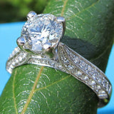 Milgrain Antique Engagement Ring 1.6ct Round Cut Diamond 14k White Gold Finish