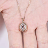 0.9ct Oval Cut Peach Morganite Halo Rope Pendant 14k Rose Gold Finish NO CHAIN