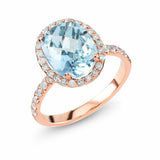 2ct Oval Cut Blue Aquamarine Engagement Ring Halo Solitaire 14k Rose Gold Finish