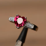 1.2ct Heart Cut Pink Ruby Three Stone Engagement Ring 14k White Gold Finish