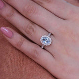 2.2ct Oval Cut Blue Aquamarine Round Accent Diamond Halo Ring 14k WhiteGold Over