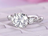 2ct Round Cut Diamond Trilogy Engagement Ring with Accent 14k White Gold Finish