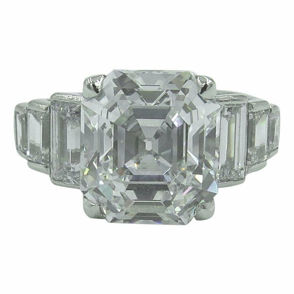 4Ct Asscher Cut Diamond Vintage Cocktail Engagement Ring 14K White Gold Finish