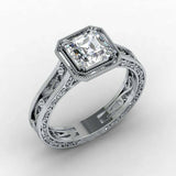 2ct Asscher Diamond Vintage Milgrain Filigree Solitaire Ring 14k White Gold Over