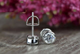 1ct Round Cut VVS1D Diamond Bezel Screwback Stud Earrings 14k White Gold Finish