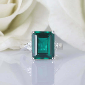 3.55ct Green Emerald Cut Diamond Petite Round Accents Ring 14k White Gold Finish