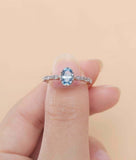 1.2ct Oval Cut Aquamarine Engagement Ring Milgrain Art Deco 14k White Gold Over