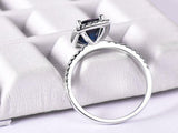 2ct Elongated Cushion Cut Blue Sapphire Engagement Ring Halo 14k White Gold Over