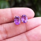 2ct Oval Simulated Amethyst Solitaire Stud Earrings 14k White Gold Plated