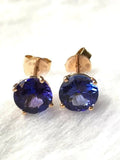 2ct Stud Earrings Round Cut Blue Sapphire Solitaire Women 14k Yellow Gold Finish