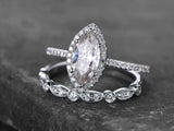 2ct Pear Cut Diamond Vintage Bridal Wedding Set Band Ring 14k White Gold Finish