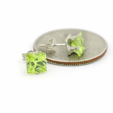 0.6ct Princess Cut Green Peridot Solitaire Stud Earrings 14k White Gold Finish