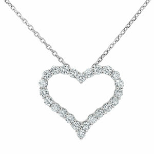 1.5ct Round Diamond Heart Shape Open Design Pendant Chain 14k White Gold Finish