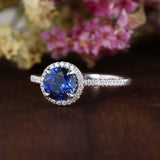 2ct Round Blue Sapphire Diamond Accents Halo Engagement Ring 14k White Gold Over