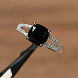 Split Shank Engagement Ring 1.3ct Cushion Cut Black Diamond 14k WhiteGold Finish