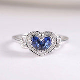 2ct Pear Cut Blue Sapphire Engagement Ring 14k White Gold Finish Halo Heart Love