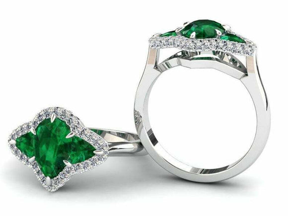 2ct Pear Green Emerald Engagement Ring Halo Trilogy Solitaire 14k WhiteGold Over