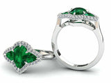 2ct Pear Green Emerald Engagement Ring Halo Trilogy Solitaire 14k WhiteGold Over