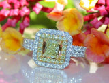 3Ct Radiant Cut Yellow Sapphire Double Halo Engagement Ring 14K Dual Gold Finish