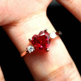 1ct Heart Cut Pink Ruby Engagement Ring Diamond Accent Trilogy 14k RoseGold Over