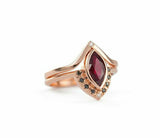 2ct Marquise Cut Pink Ruby Engagement Ring 14k RoseGold Finish Unique Bridal Set