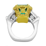 6Ct Radiant Cut Green Emerald Citrine Halo Cocktail Ring 14K Dual Tone Gold Over