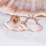 1.9ct Heart Yellow Citrine Halo Bridal Set Engagement Ring 14k Rose Gold Finish