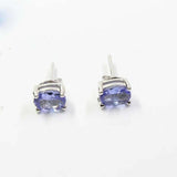 2ct Stud Earrings Oval Cut Blue Tanzanite Solitaire Design 14k White Gold Finish