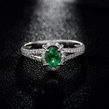 3Ct Oval Cut Emerald Diamond Halo Split Band Engagement Ring 14K White Gold Over