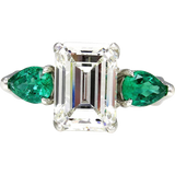 3.5Ct Emerald Cut Diamond Green Pear Accents Solitaire Ring 14K White Gold Over