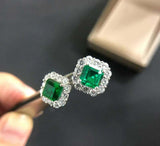 1.65ct Stud Earrings Asscher Cut Green Emerald Diamond Halo 14k WhiteGold Finish