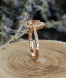 2ct Pear Cut Peach Morganite Engagement Ring 14k Rose Gold Finish Halo Teardrop