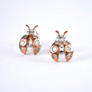 0.5ct Round Cut Moissanite Ladybug Stud Earrings For Women 14K Dual Gold Plated