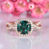 1.5ct Round Cut Green Emerald Engagement Ring Halo Infinity 14k Rose Gold Finish