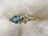 1ct Pear Cut Blue Aquamarine Diamond Petite Minimalist Ring 14k Yellow Gold Over