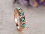 1.5ct Round Cut Green Emerald Half Eternity Milgrain Band 14k Rose Gold Finish