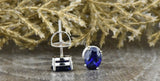 2ct Oval Cut Blue Sapphire Solitaire Women Stud Earrings 14k White Gold Finish