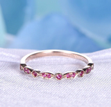 1ct Round Cut Pink Sapphire Stackable Half Eternity Band 14k Rose Gold Finish