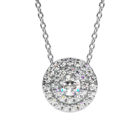 2ct Round Cut VVS1D Diamond Pendant with Chain Double Halo 14k White Gold Finish